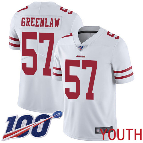 San Francisco 49ers Limited White Youth Dre Greenlaw Road NFL Jersey 57 100th Season Vapor Untouchable